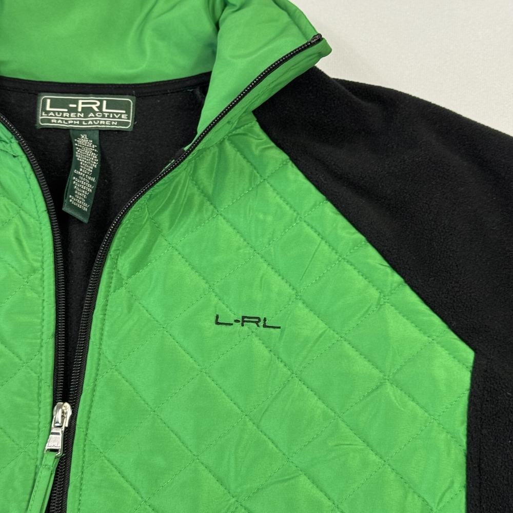 Lauren Ralph Laure Quilted Fleece Sweater Jacket Full Zip Green Black Women's XL - Picture 3 of 10